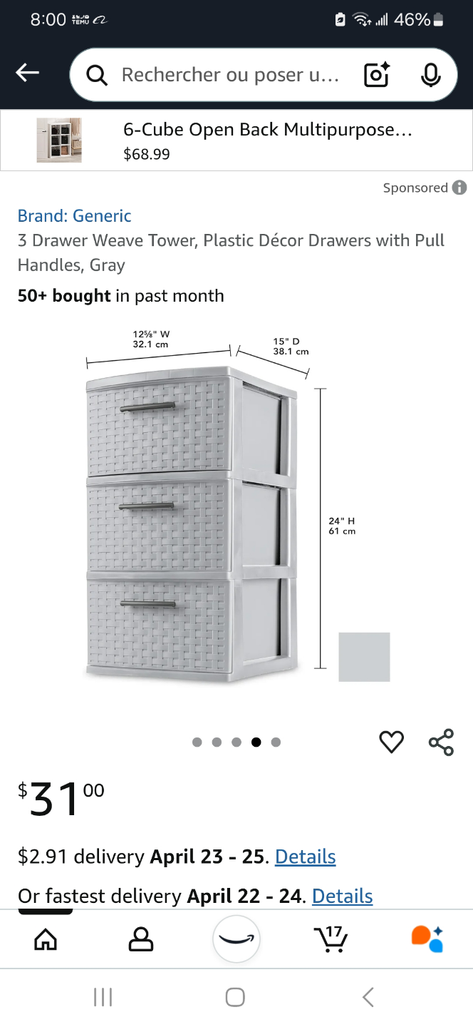 3-Drawer Plastic Storage Organizer - photo 2