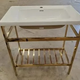 Bathroom Vanity Set with White Ceramic Sink and Metal Stand thumbnail
