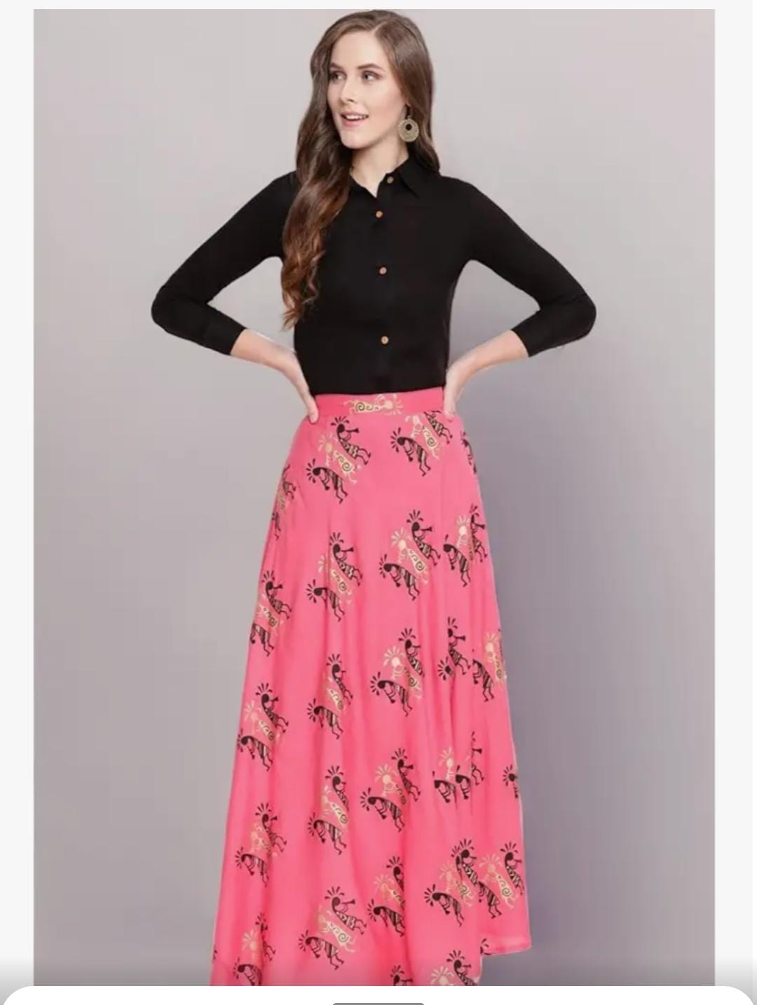 Pink and Black Women's Two-Piece Skirt Set