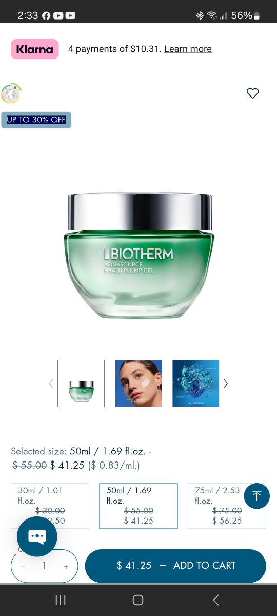 Biotherm Aquasource Hyalu Plump Gel Moisturizer 50ml