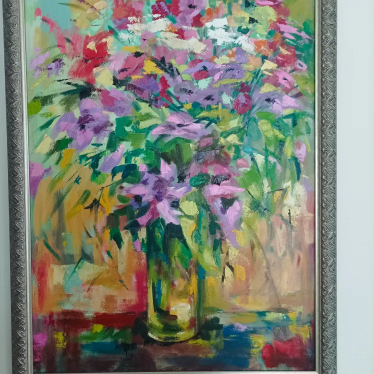 Vibrant Floral Oil Painting in Ornate Frame image indicator(2)