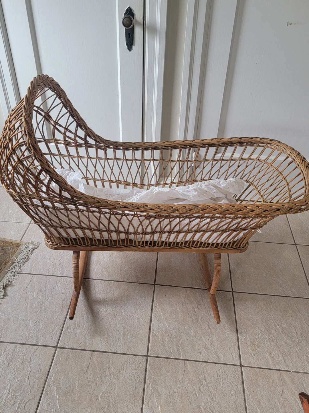 antique Wicker Rocking Baby Bassinet