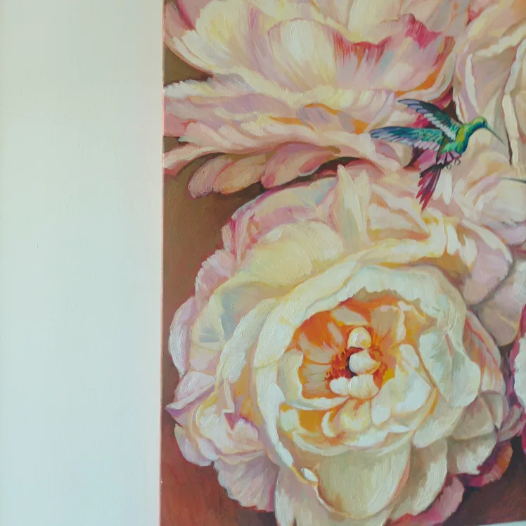 Original Oil Painting - Hummingbirds and Peonies image indicator(6)
