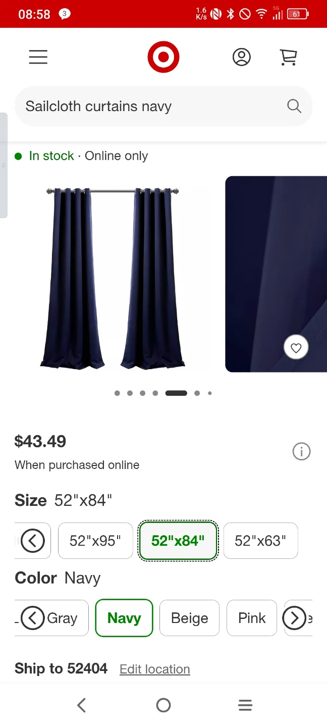 Navy Sailcloth Curtain Panels - 2 Pack - 42" x 84" image indicator(4)