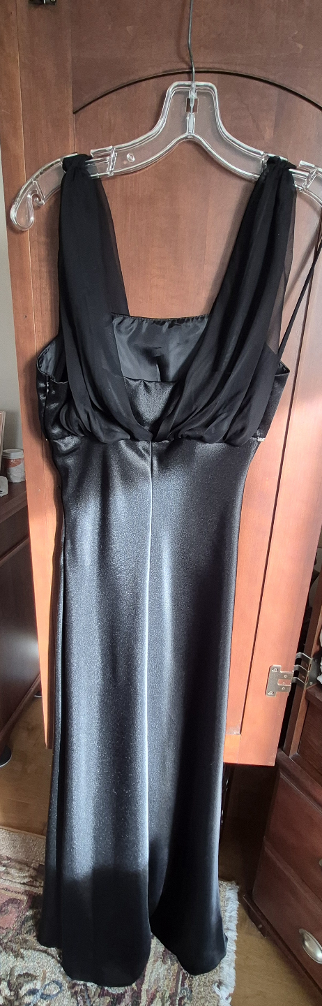 Black Satin Evening Dress with Chiffon Overlay - photo 4