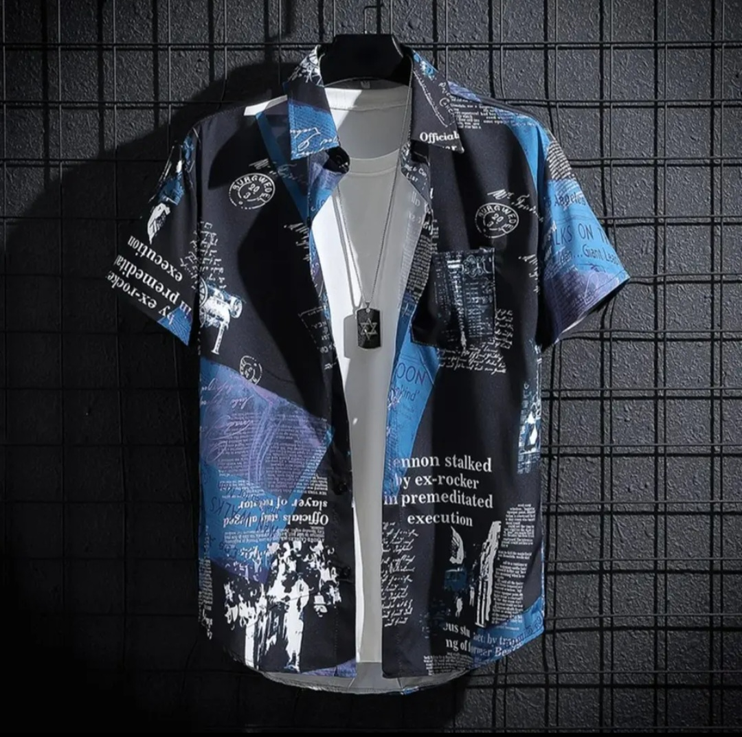Men's Short Sleeve Button-Down Shirt - Unique Print