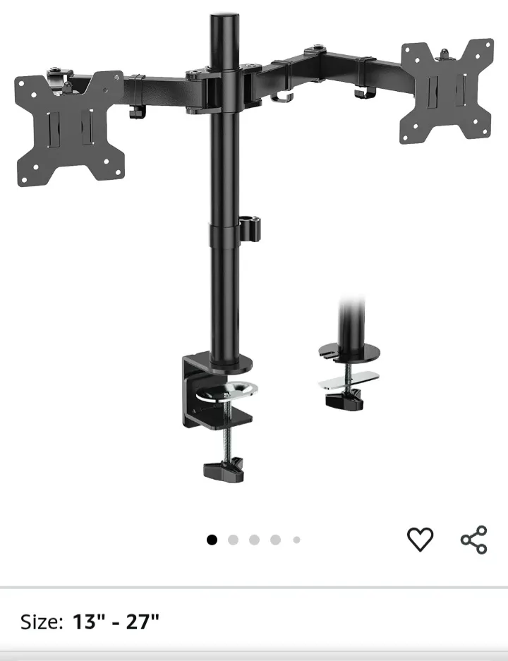Dual Monitor Desk Mount - Height Adjustable, 13"-27" thumbnail