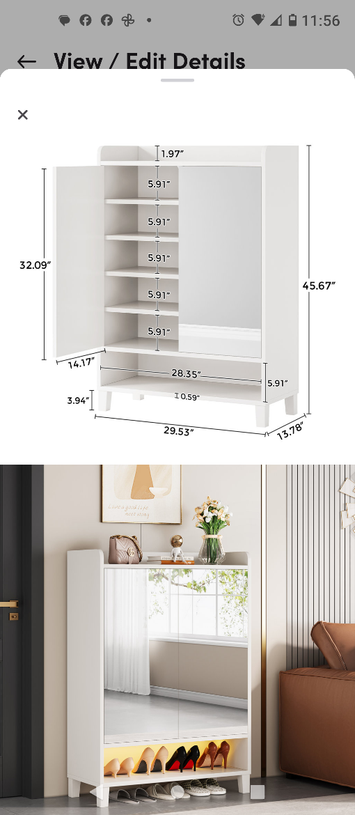 Orren Ellis 24-Pair Shoe Cabinet with Mirror - photo 2