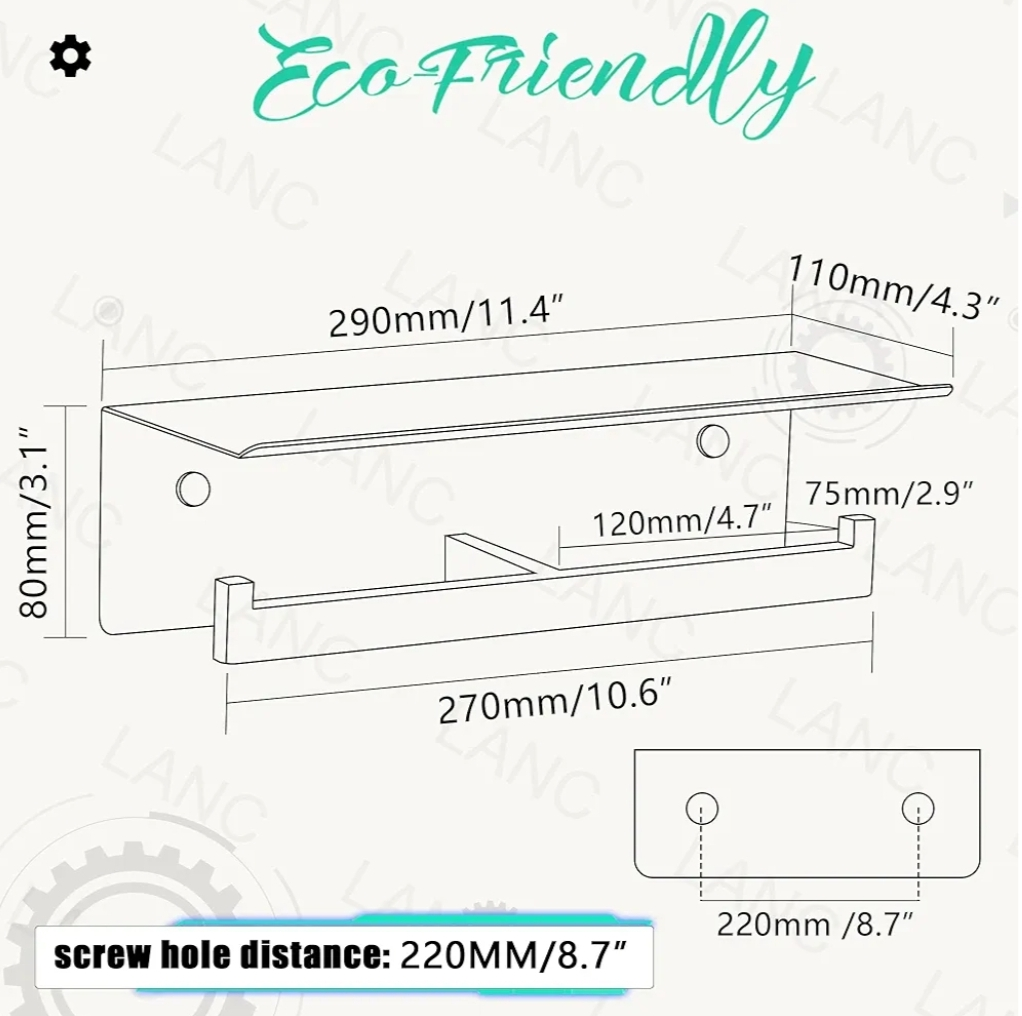 Black Double Toilet Paper Roll Holder with Shelf - photo 5