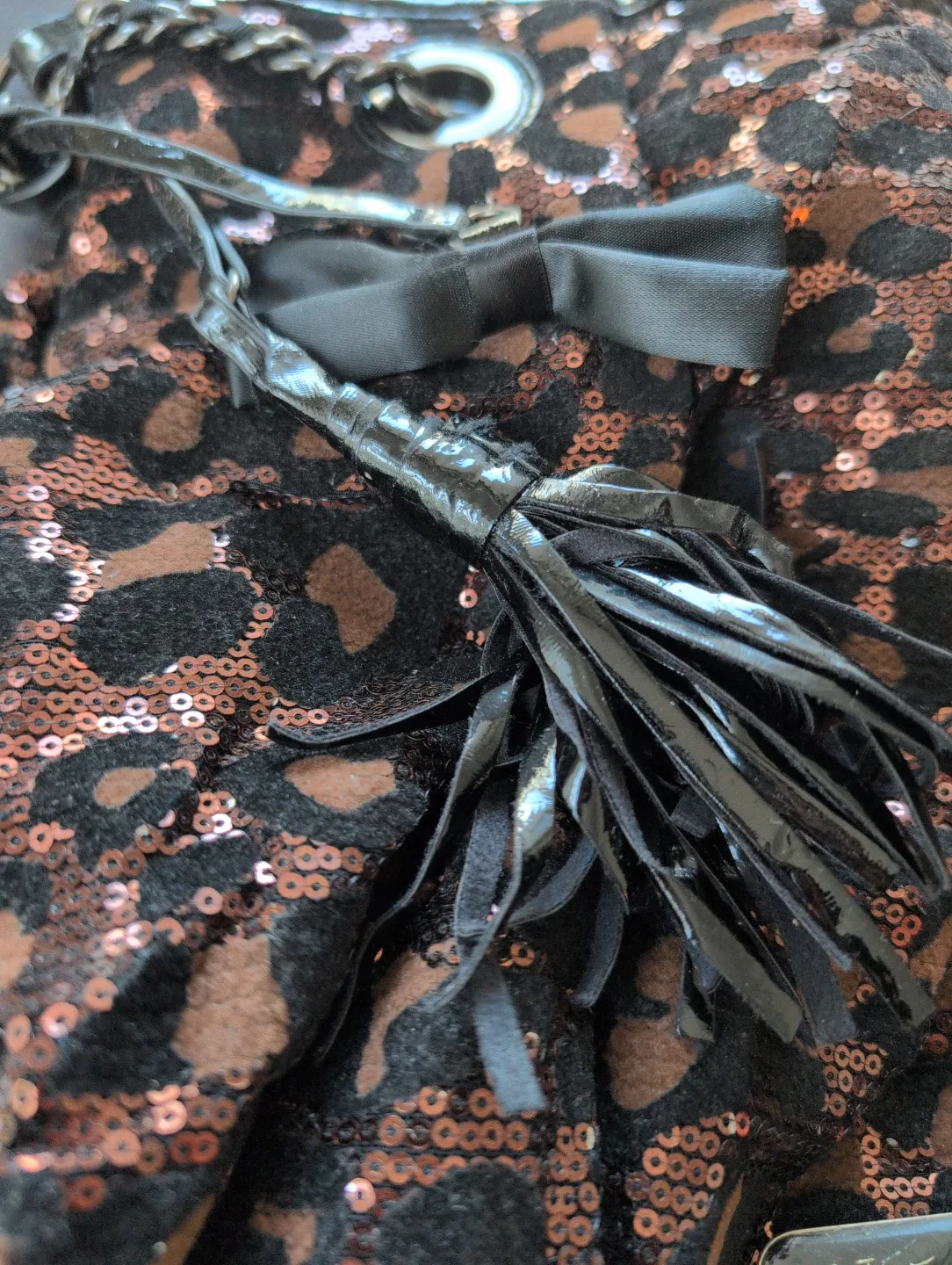 Brown/Black Leopard Print Sequin Shoulder Bag image indicator(2)