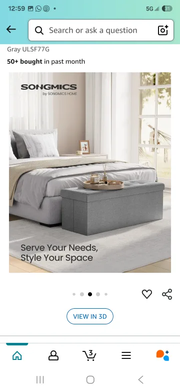 SONGMICS 110cm Folding Storage Ottoman Bench - Light Gray image indicator(4)