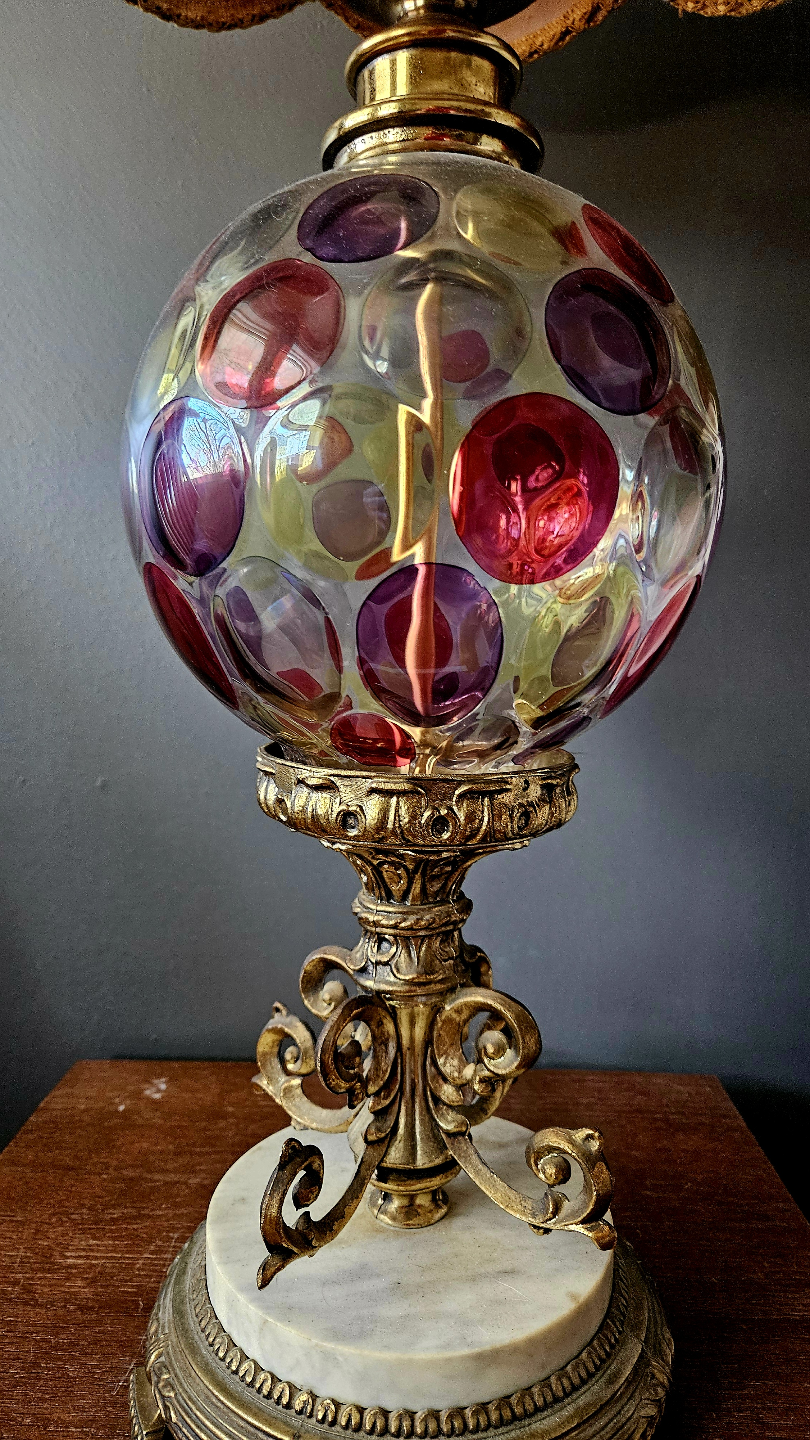 Pair of Vintage Table Lamps with Red Velvet Shade - photo 3