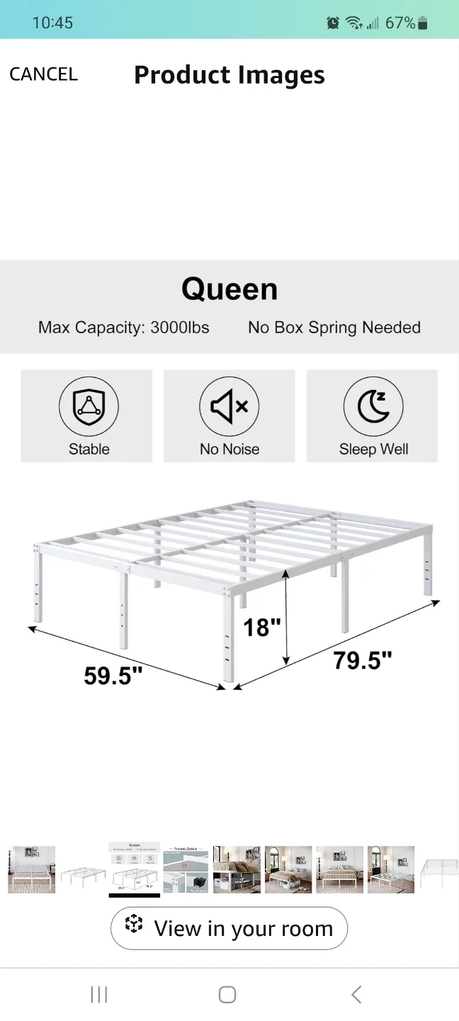 Queen Metal Bed Frame - White - No Box Spring Needed brand new thumbnail