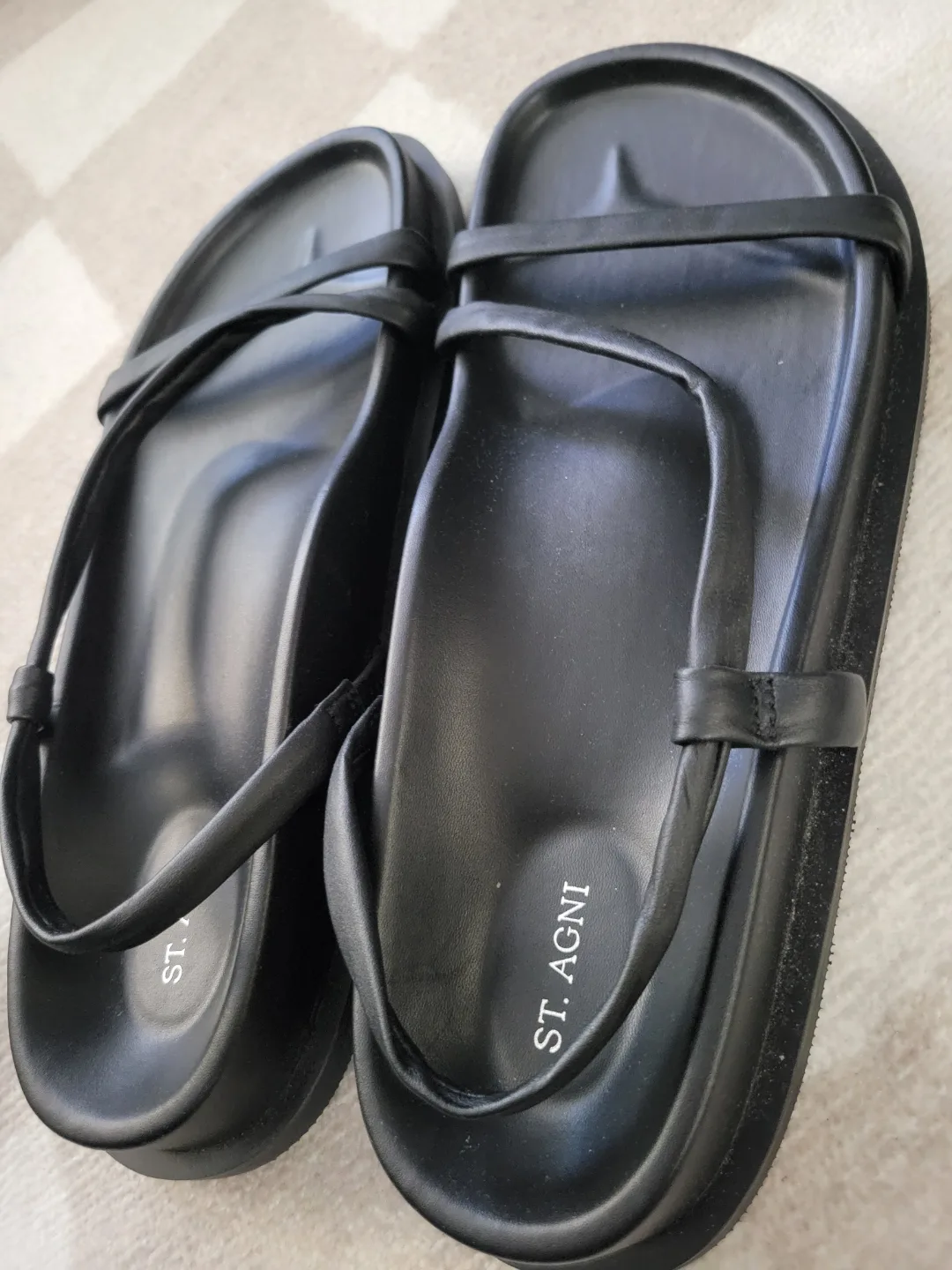 ST. AGNI Black Leather Sandals image indicator(3)