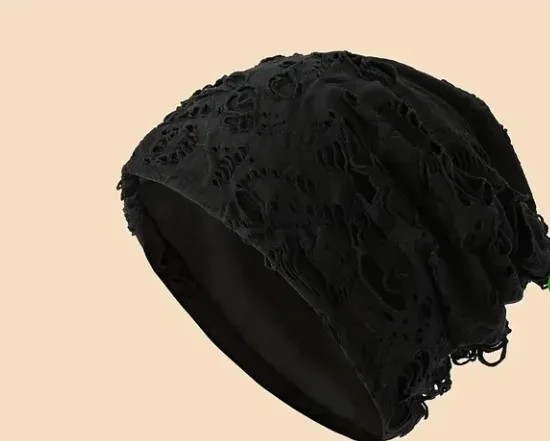 Black Knit Beanie with Cut-Out Detail - Size 56-58 thumbnail
