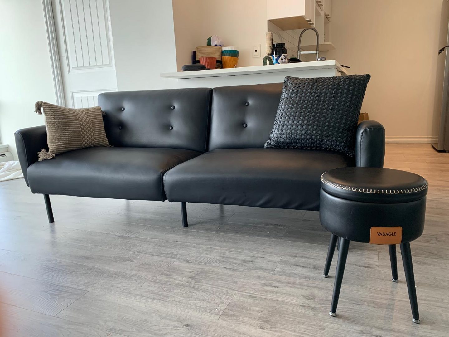 Black Faux Leather Futon Sofa Bed - photo 3