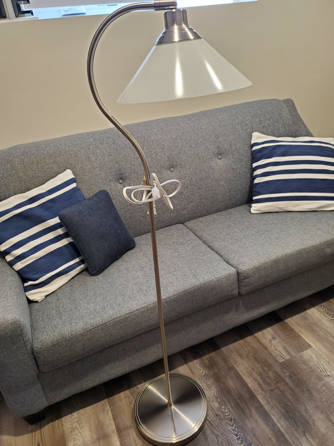 Ikea floor lamp with metal base and white glass shade - photo 2