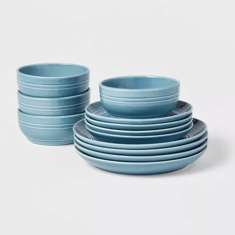 Threshold 12-Piece Stoneware Dinnerware Set, Blue