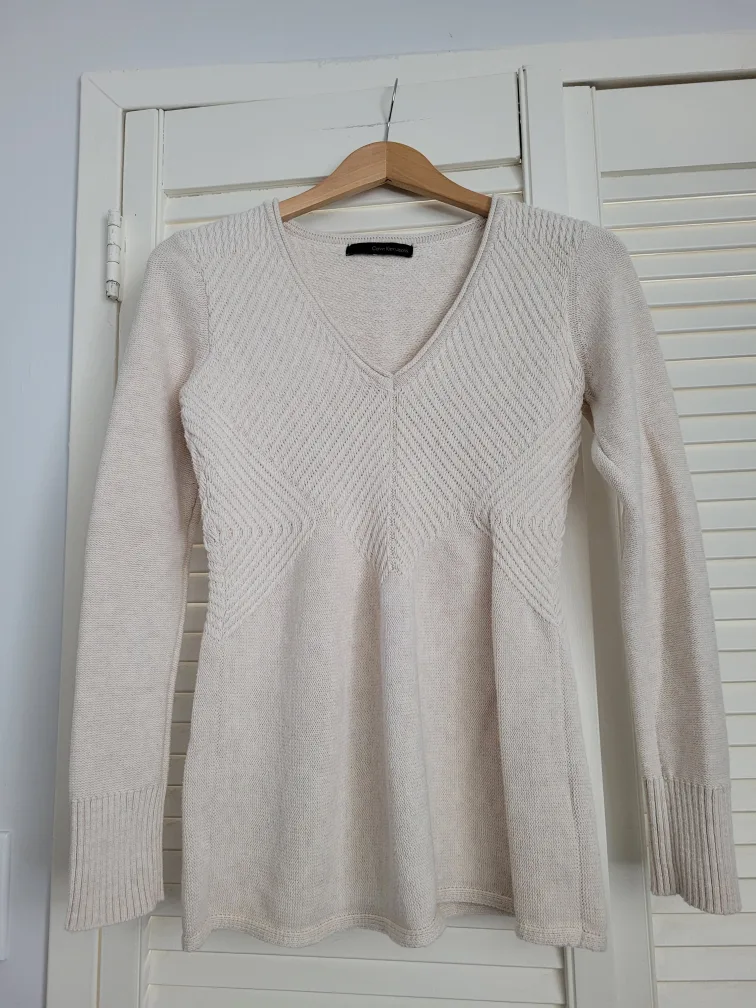 Calvin Klein Cream Knit V-Neck Sweater thumbnail