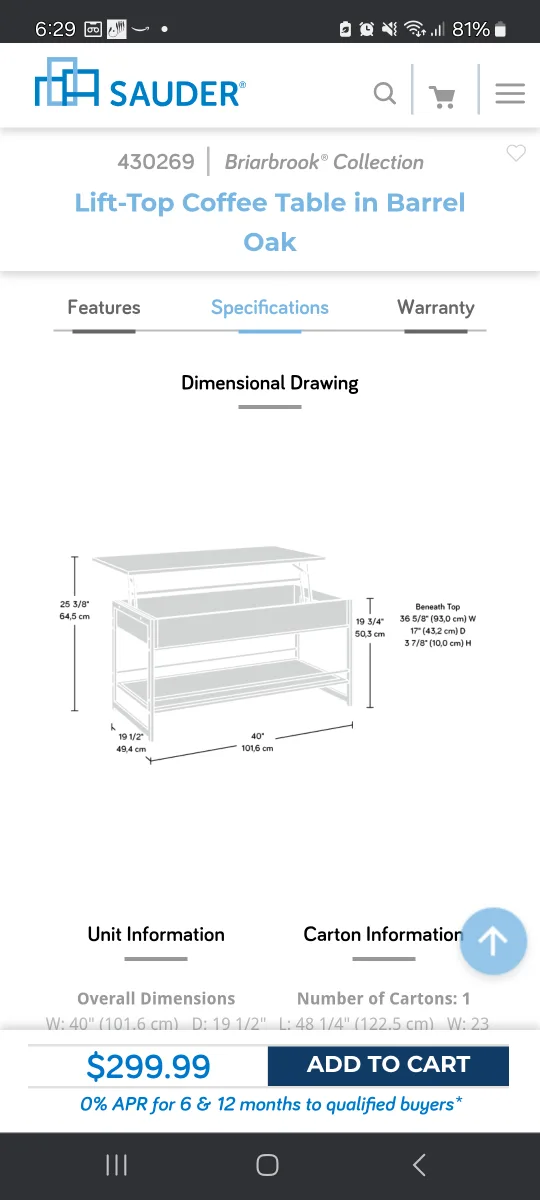 Sauder Briarbrook Lift-Top Coffee Table in Barrel Oak image indicator(3)