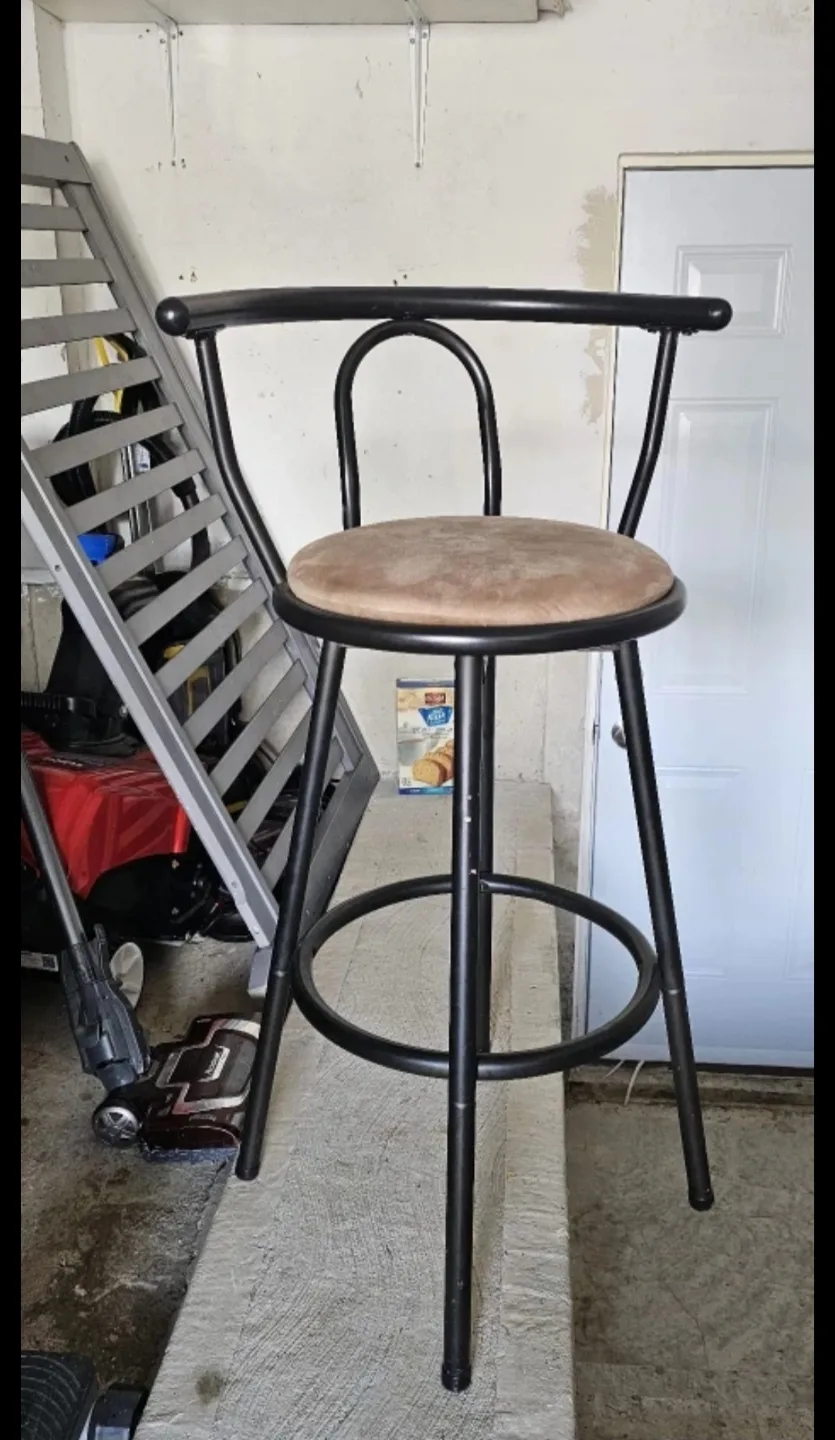 Black Metal Bar Stool with Tan Cushion thumbnail