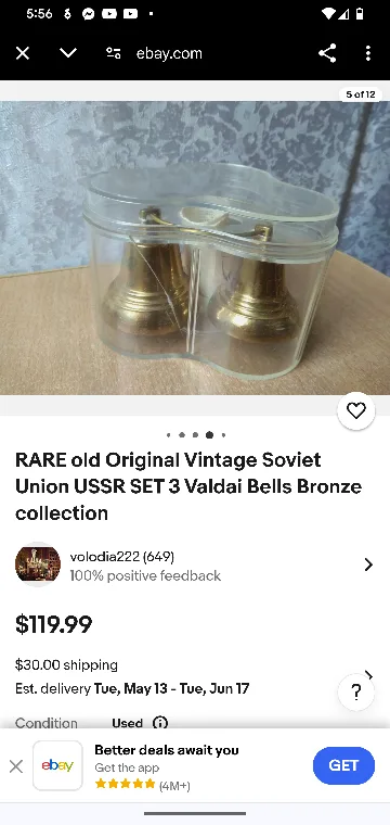 rare antique USSR brass bells 💚 image indicator(4)
