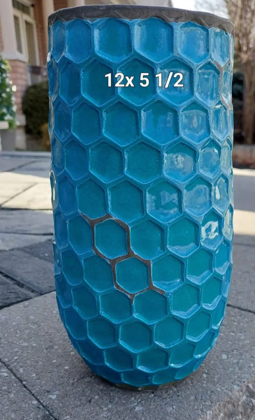 Teal Hexagon Patterned Vase thumbnail