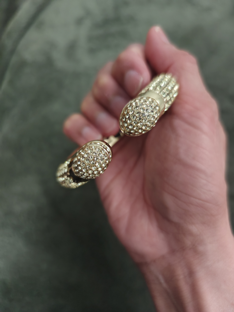 Gold-tone Crystal Hinged Cuff Bracelet - photo 2