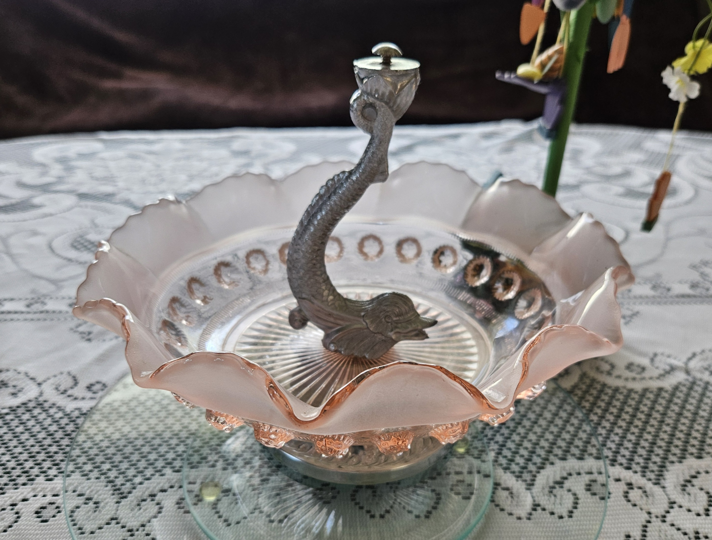 Vintage Pink Depression Glass Footed Serving Dish - photo 4