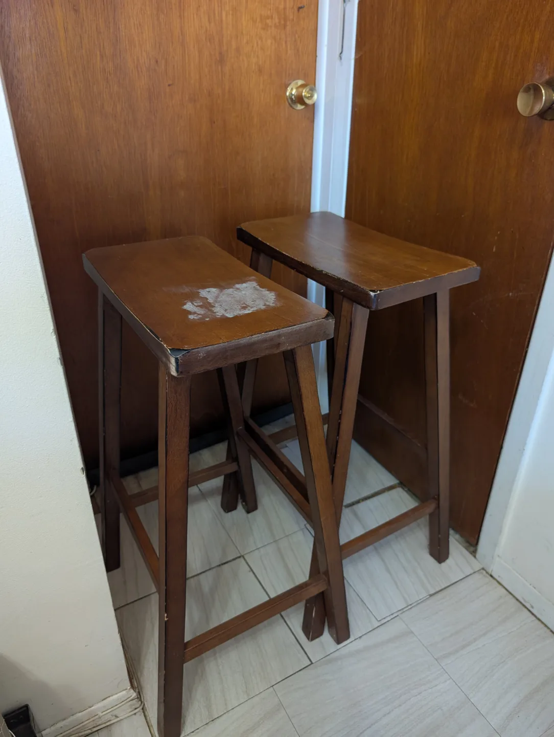 Pair of Dark Brown Wooden bar Stools thumbnail