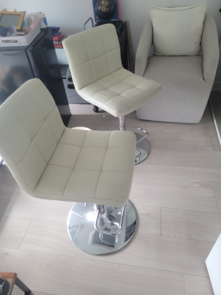 Pair of White leather Adjustable Height Bar Stools