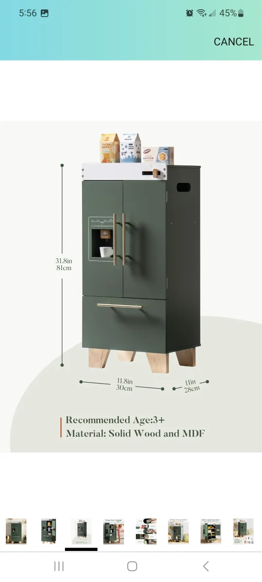 ROBUD Vintage Green Wooden Toy Refrigerator new image indicator(2)