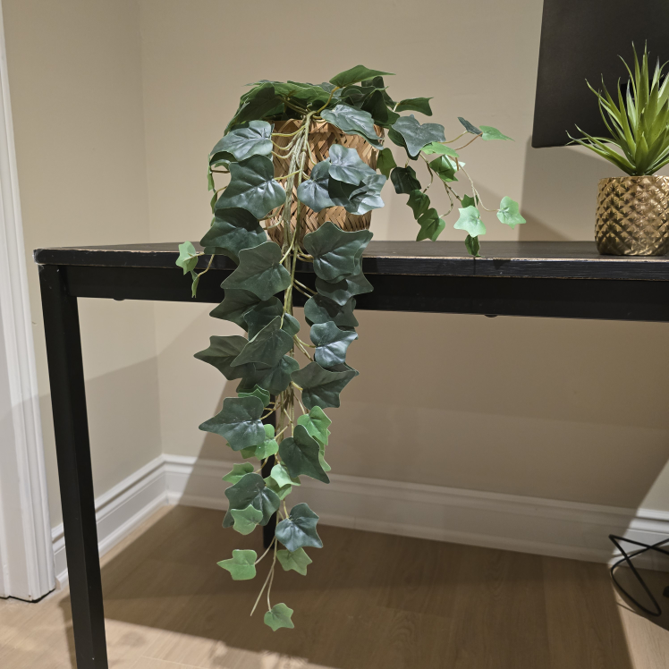 Artificial Hanging Ivy Plant in Woven Basket - photo 2