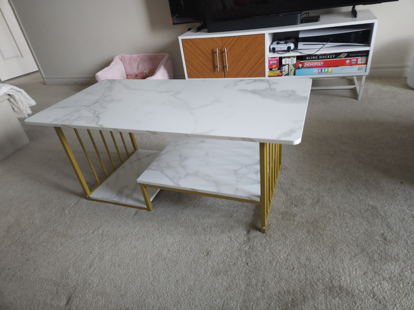 Gold Metal Frame Coffee Table with Marble Top - photo 4