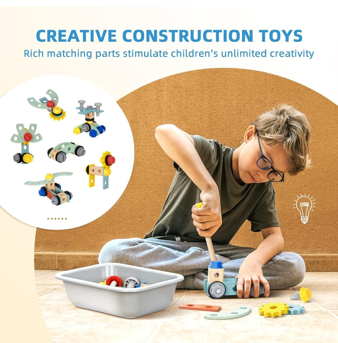 Kids Wooden Tool Bench Playset - Pretend Play Toy Workbench - photo 4