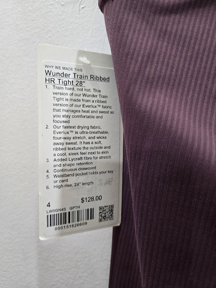 BNWTT Lululemon Wunder Train High-Rise Ribbed Tight 28"  Size: 4 image indicator(10)