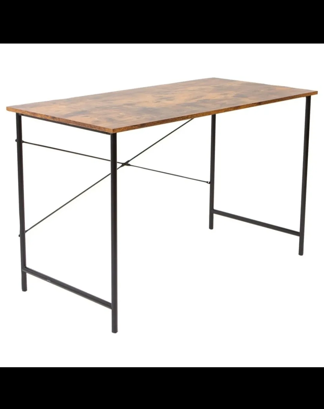 Rustic brown home-office desk with black metal legs