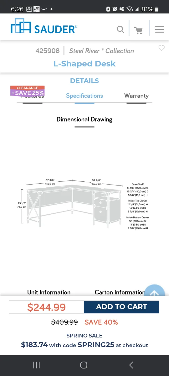 Sauder Steel River L-Shaped Desk - Excellent Condition image indicator(2)