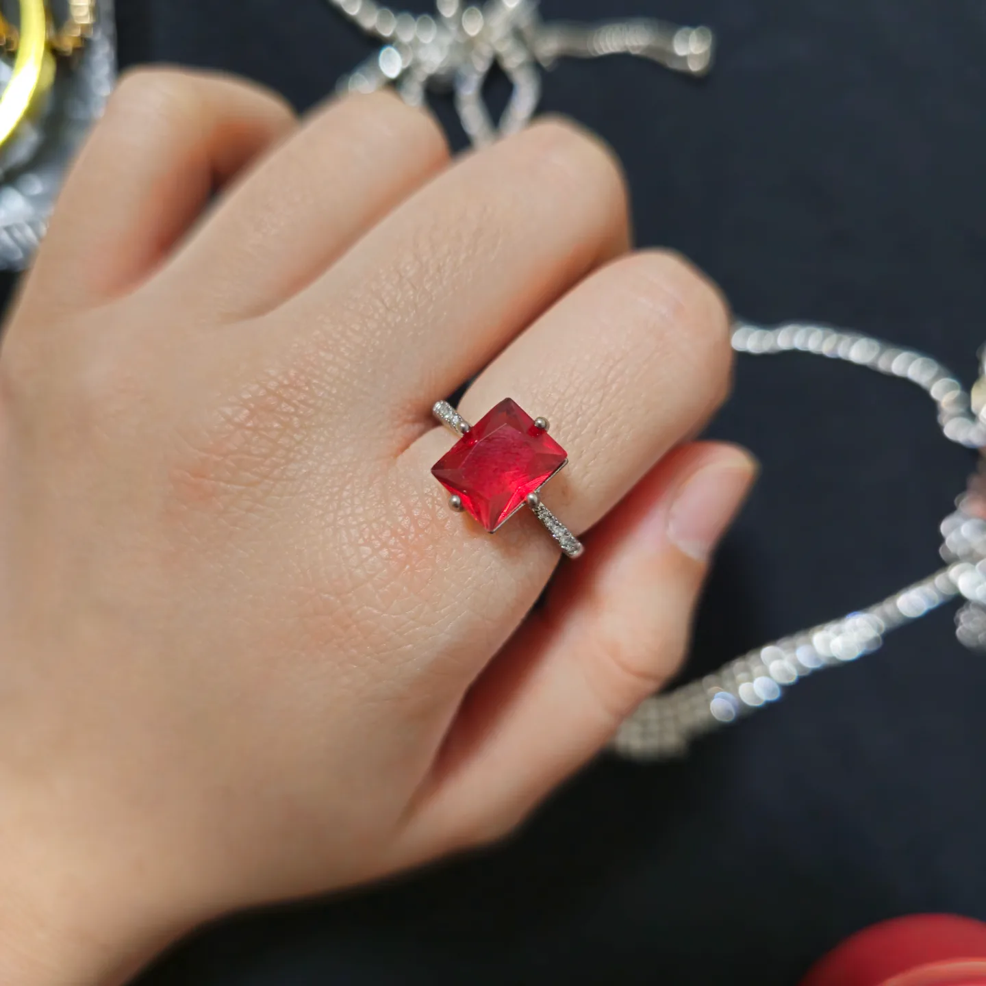 Red Cubic Zirconia Ring (No box included) image indicator(2)