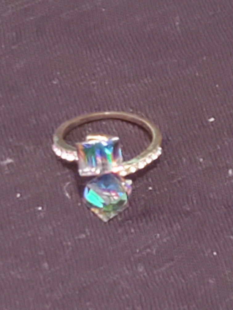 Gold/Silver Tone Ring with Rainbow Crystals (Size 6) - photo 2