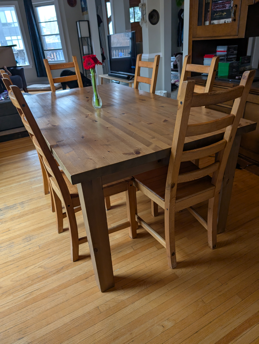 Solid Wood Dining Table and Six Chairs Set - photo 2