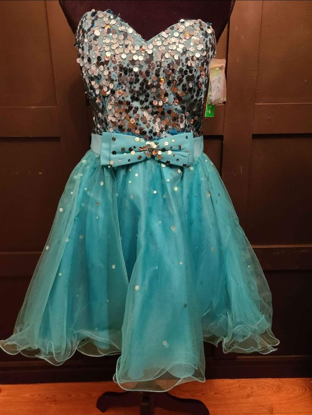 Sequined Teal Prom Grad Dress
