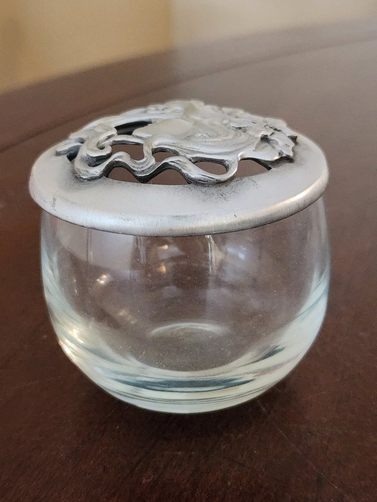 Seagull Pewter Co. Vintage Glass Trinket Jar with Lid