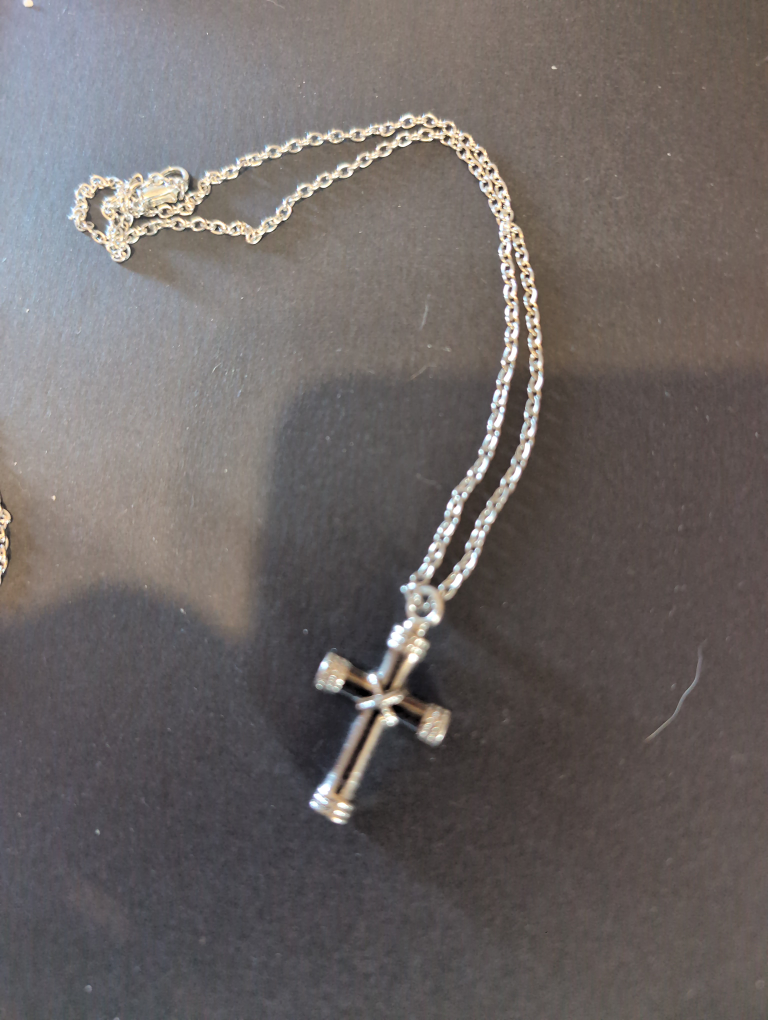 Black Cross Necklace with Silver Chain (Cremation ash Necklace) - photo 2