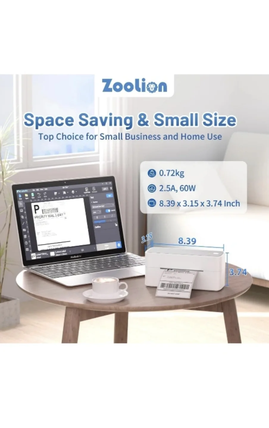 Zoolion 241BT Thermal Label Printer - Compact and Efficient image indicator(3)