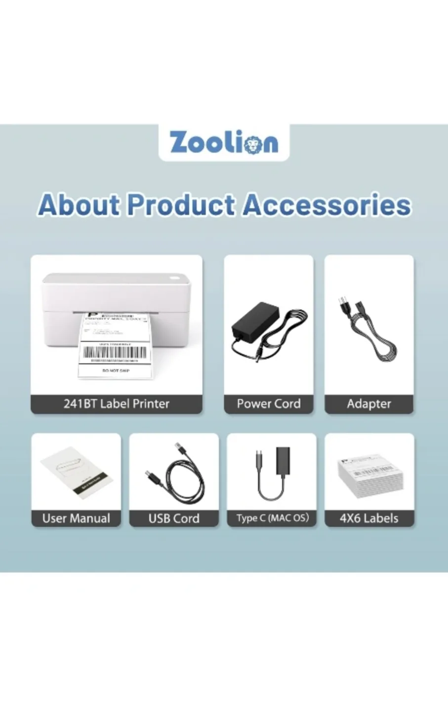 Zoolion 241BT Thermal Label Printer - Compact and Efficient image indicator(4)
