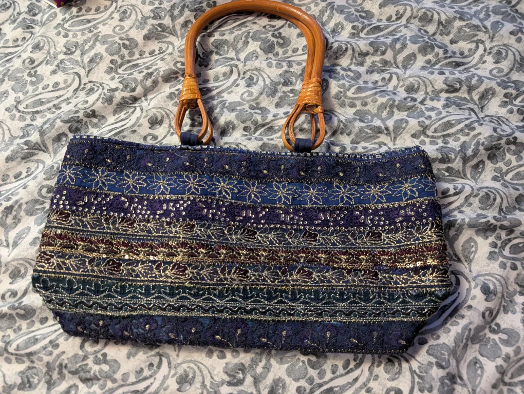 Embroidered Tote Bag with Bamboo Handles thumbnail