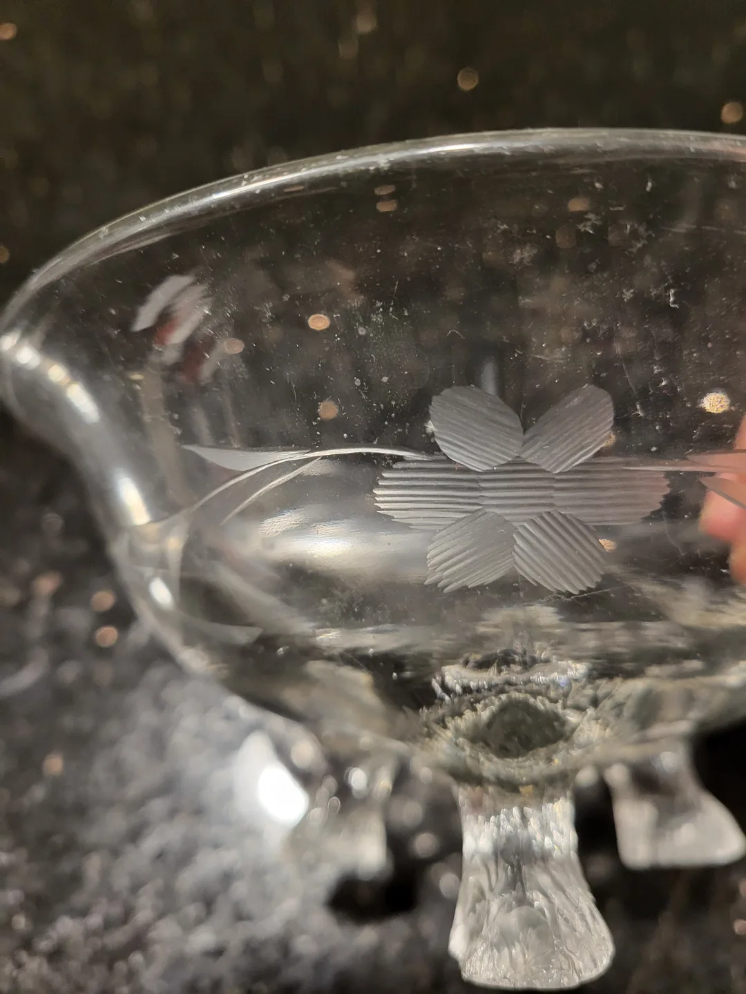 Vintage etched glass footed bowl image indicator(3)