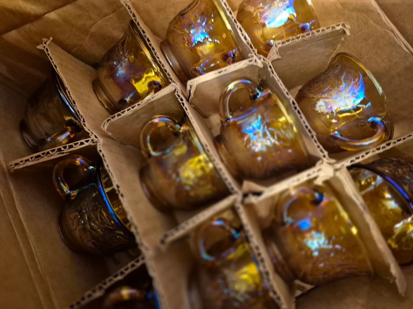 vintage Carnival Glass punch bowl with 12 cups image indicator(4)
