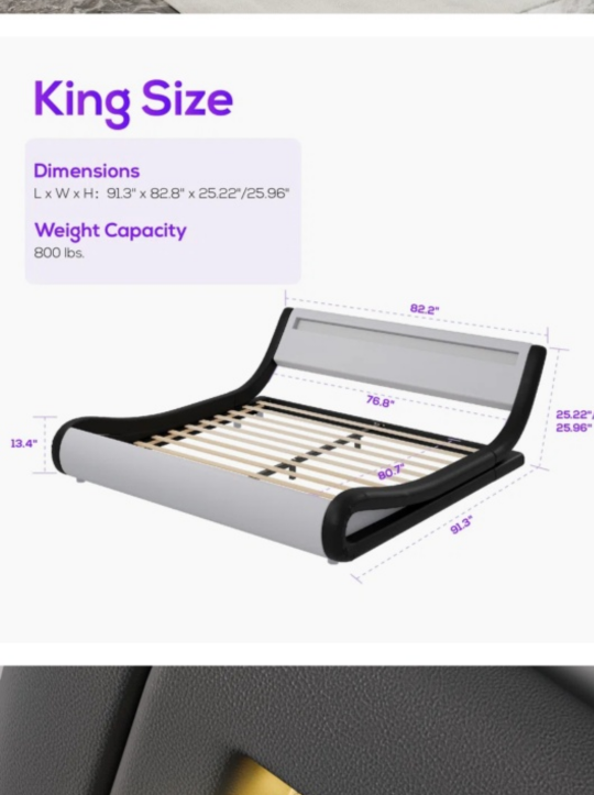 King Size Platform Bed Frame with LED Headboard - photo 2